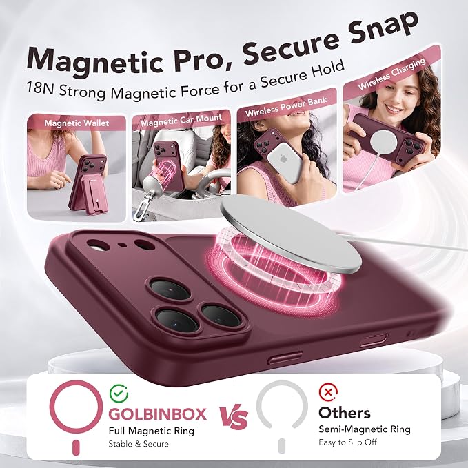 Magnetic Shockproof Protective Phone Case in Deep Burgundy for Apple iPhone 18 Pro and iPhone 17 Pro