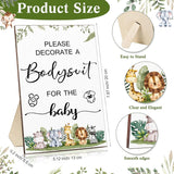 26 Pcs Baby Shower Games Diy Bodysuit Set 1 Wooden Sign 15 White Bodysuits 10 Fabric Markers For Birth Decorating Kit(Woodland Animal)