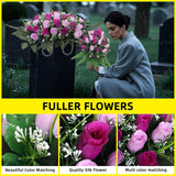 Artificial Cemetery Flower Headstone Flower Saddle Grave Rose Flowers For Cemetery Non-Bleed Colors Windpoof (Purple)