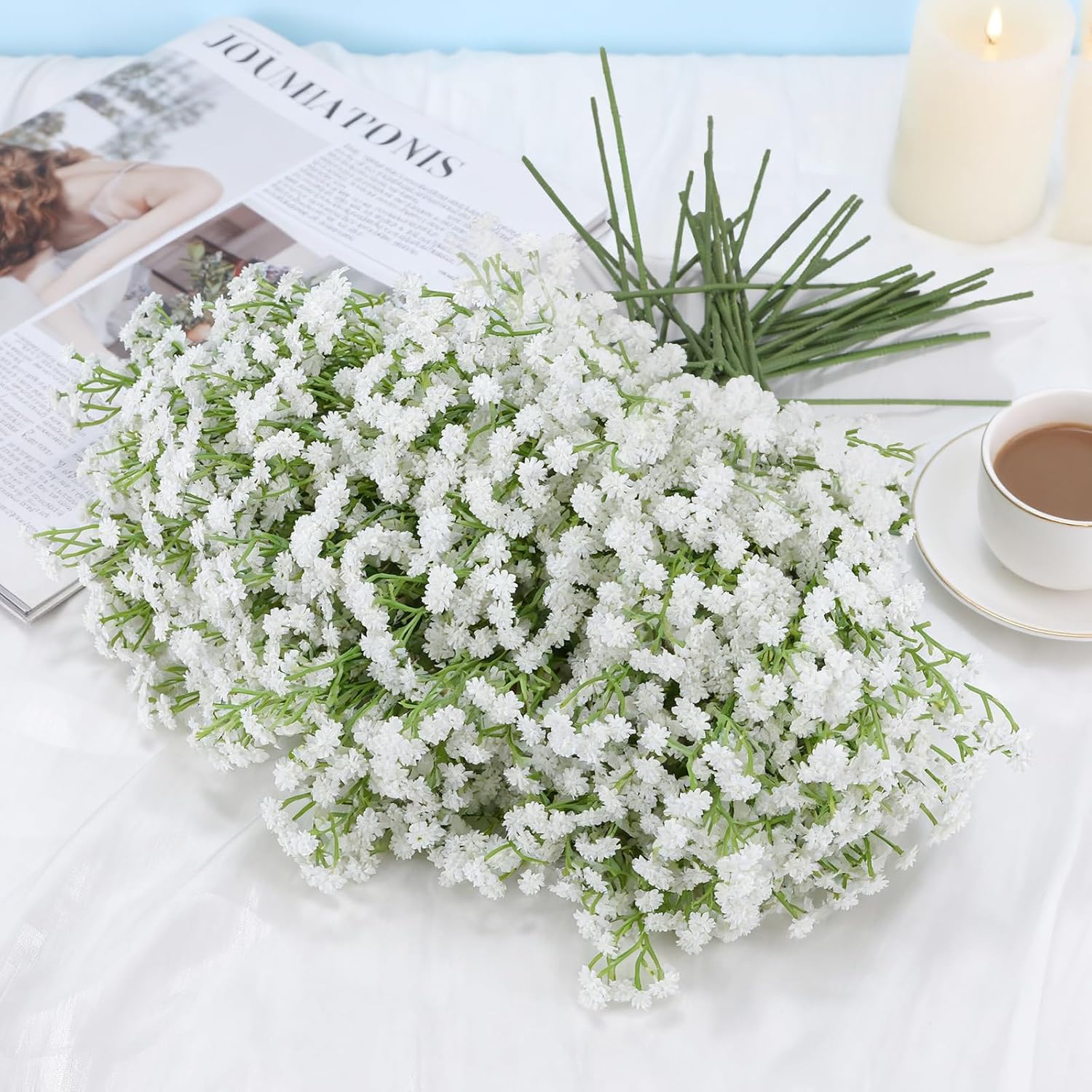 30 Pcs Babys Breath Artificial Flowers, 17.7" Real Touch White Gypsophila Bouquet, Fake Baby Breath Bulk For Wedding Centerpieces, Party, Diy Floral