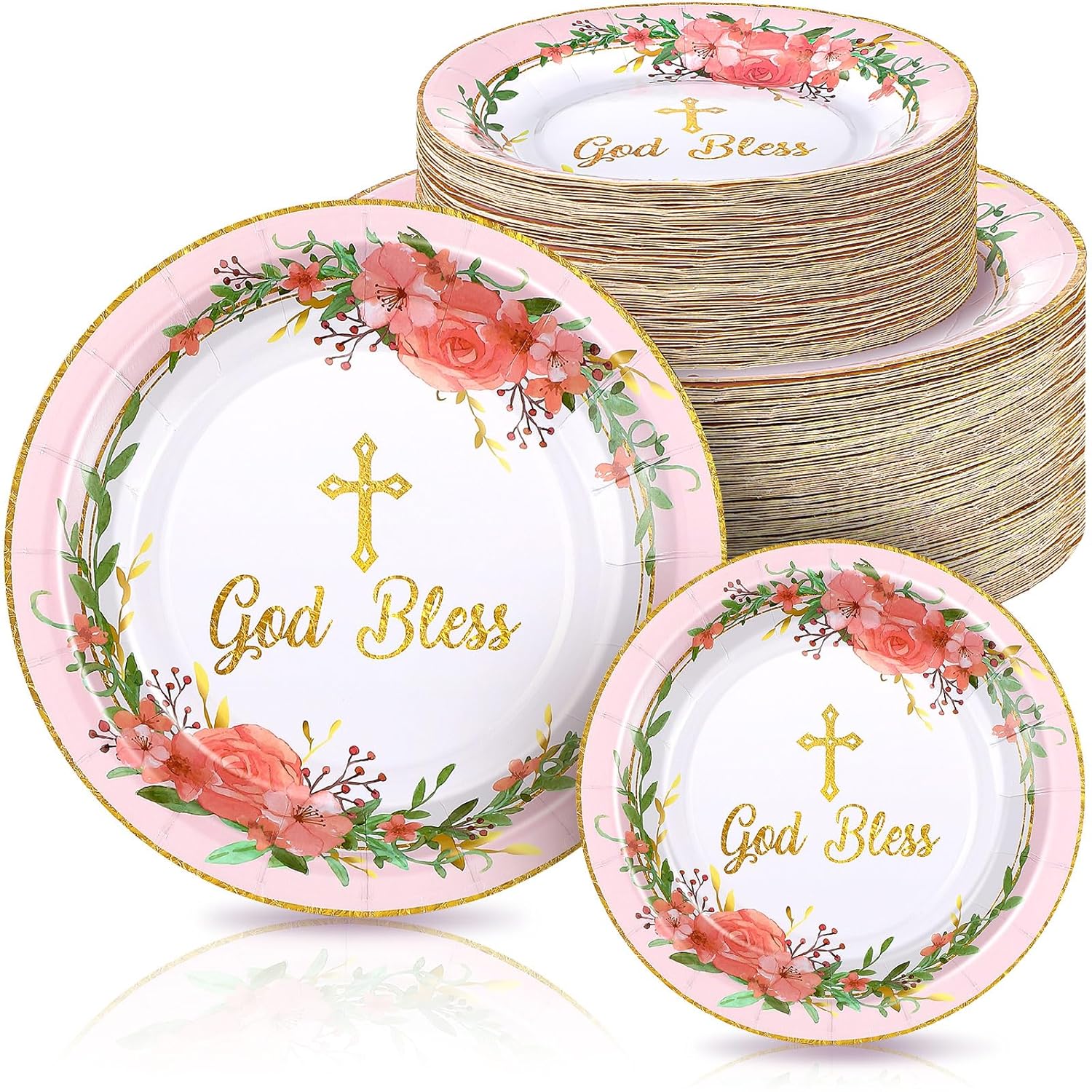 96 Pcs God Bless Baptism Plates Bulk 7'' 9'' First Holy Communion Paper Plates Disposable Newborn Religious Dinnerware For Christening Celebration Church Baby Shower Christmas(1St Communion)