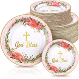 96 Pcs God Bless Baptism Plates Bulk 7'' 9'' First Holy Communion Paper Plates Disposable Newborn Religious Dinnerware For Christening Celebration Church Baby Shower Christmas(1St Communion)