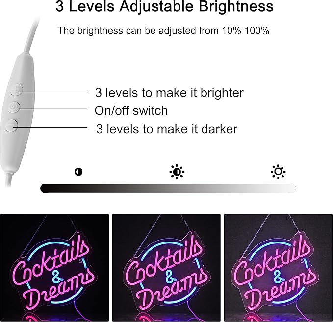 Cocktails and Dreams Neon Sign Dimmable LED Wall Decor for Bar Bedroom Hotel Party Club
