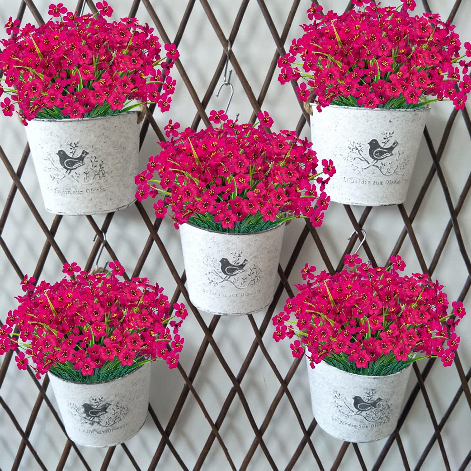 24 Pcs Artificial Flowers For Outdoor,Plastic Flowers Decoration, Uv Resistant Faux Flowers Shrubs, Artificial Plants For Indoor Outside Garden Home Wedding Farmhouse(Rose Red)