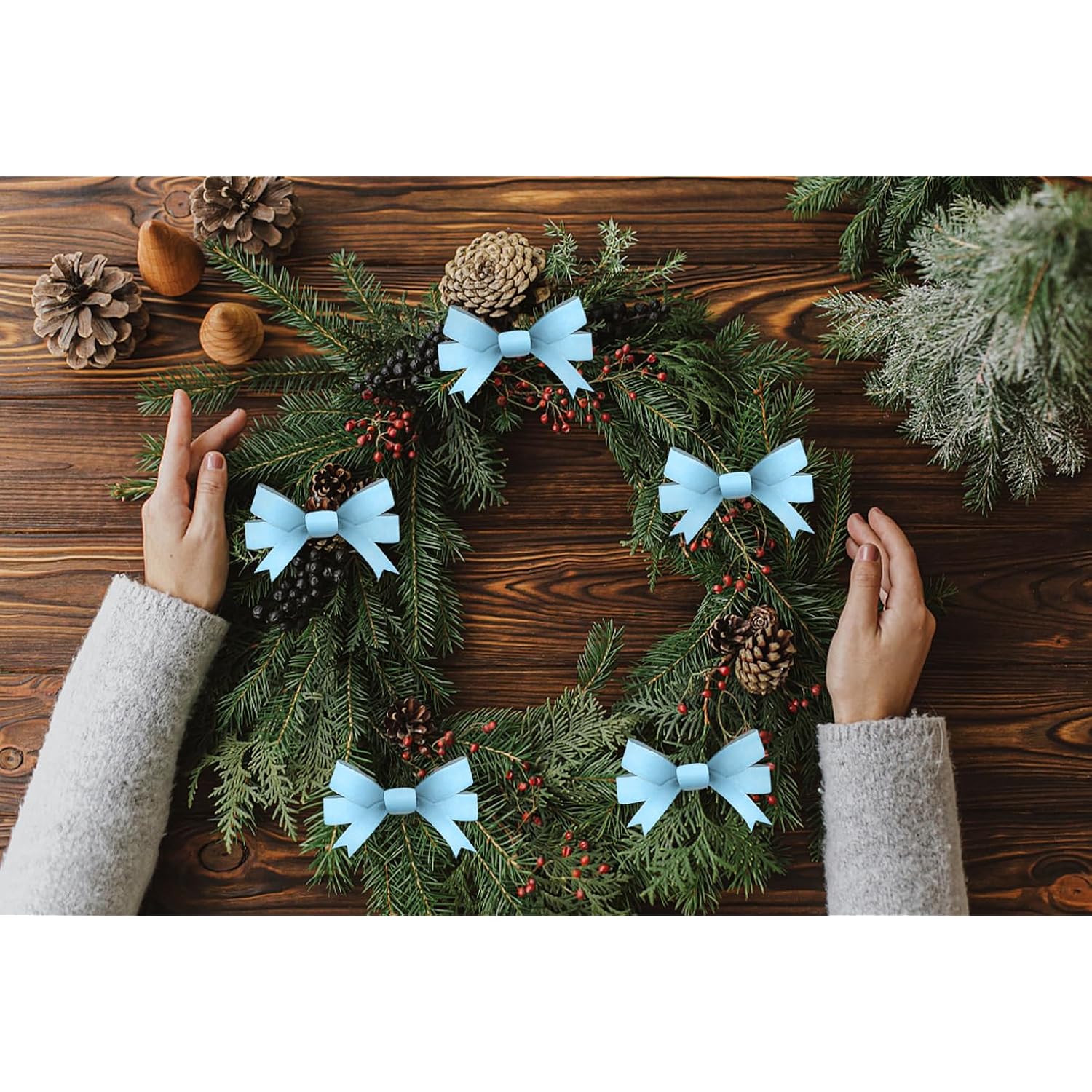 Christmas Light Blue Ribbons For Crafting, 3/8" × 25 Yards Blue Velvet Ribbon Winter Holiday Craft Ribbons For Gift Wrapping Diy Wreath Baby Shower Decorations