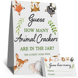Guess How Many Animal Crackers Are In The Jar?Watercolor Woodland Animals Baby Shower Decorations?(1 Sign+50 Cards), How Many Animal Crackers Birthday, Christmas, Funny Party Game