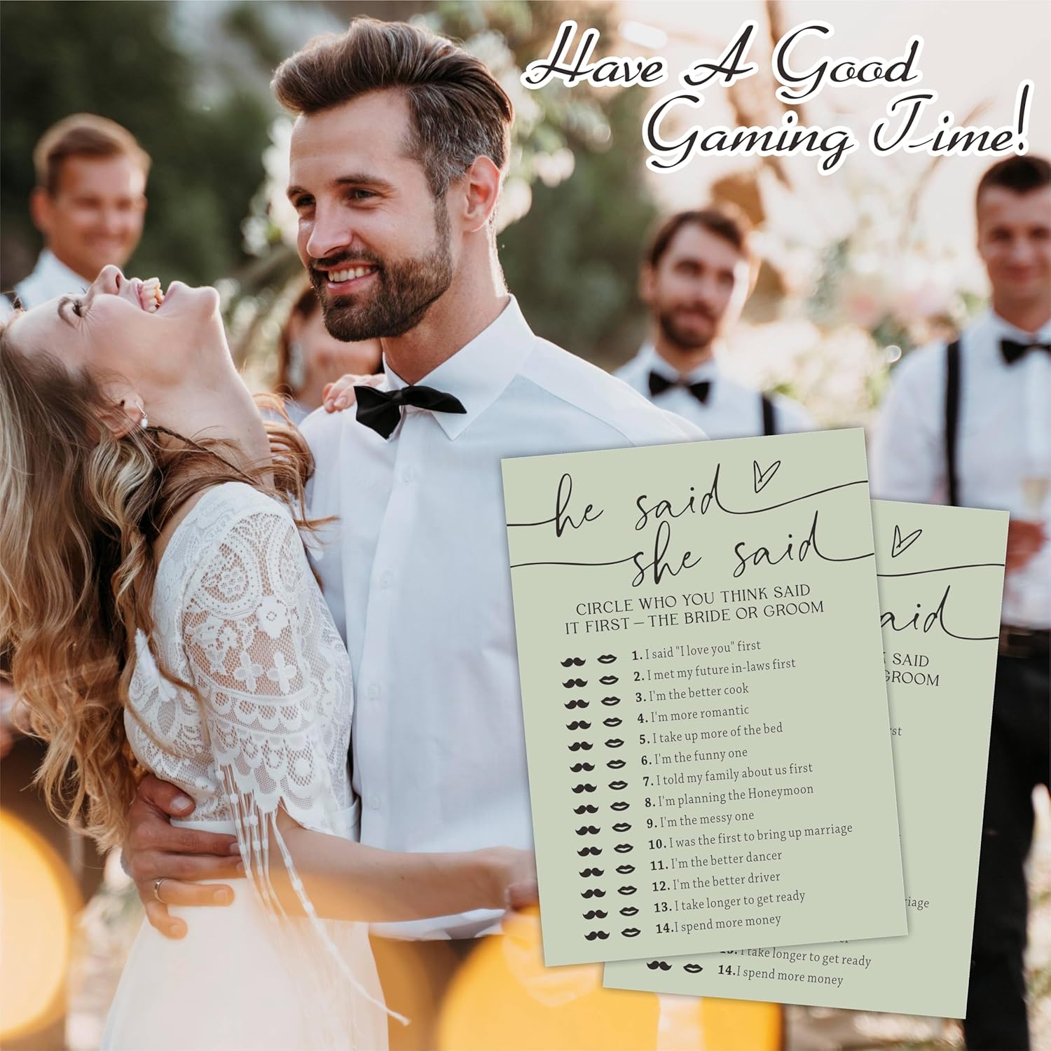 Minimalism He Said She Said Game Cards For Wedding Party, Moss Green Bridal Shower, Mr & Mrs, Newlyweds, Engagement Party Favor & Supplies(30 Pcs) -C05