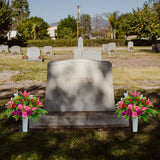 Artificial Cemetery Flowers With Vase, Set Of 2 Artificial Rose Lily Bouquet Graveyard Memorial Flowers For Cemetery Headstones Decoration