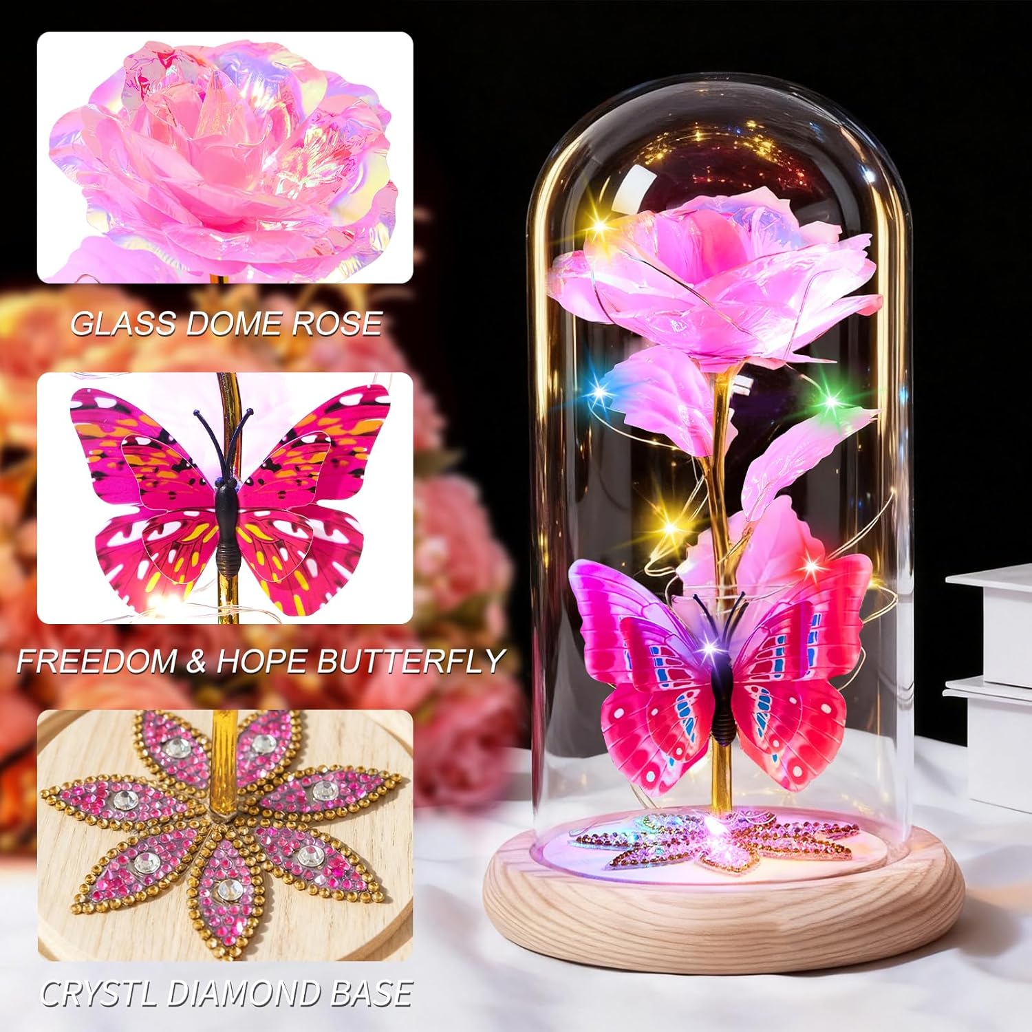 Gifts For Women Mom Birthday Gifts, Galaxy Glass Rose Forever Preserved Flowers For Delivery Prime Light Up Rose In Glass Dome Valentines Rose Gifts For Her Wife Daughter Girlfriend