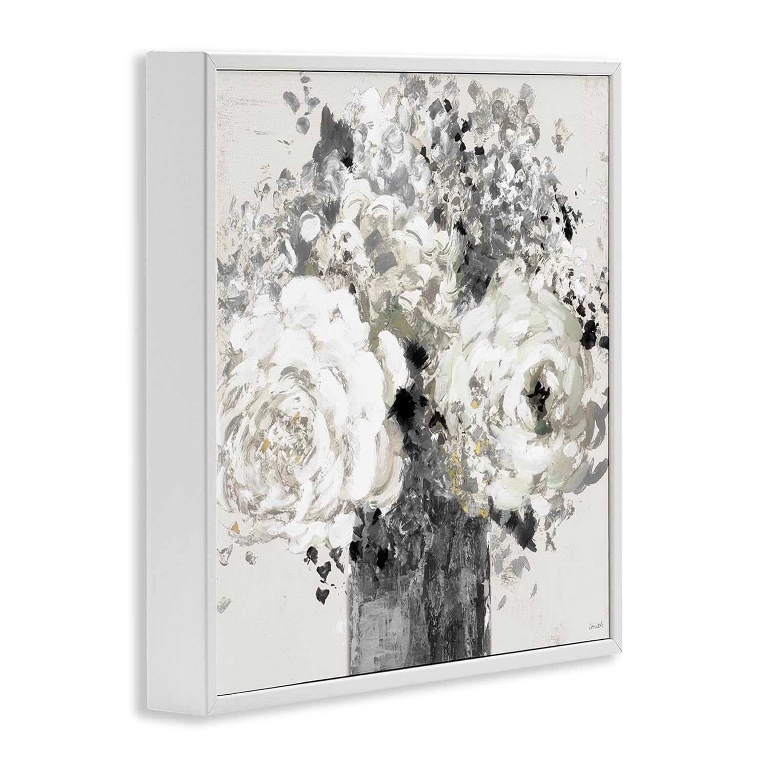 Stupell Industries Bold Abstract Floral Arrangement Black Cream Expressive Flowers, Design by Lanie Loreth White Framed Wall Art, 12 x 12, Grey