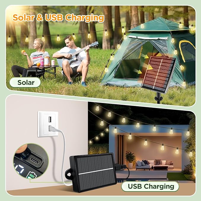25FT Solar ST38 String Lights Waterproof USB Solar Powered Patio Lights with Remote Timer