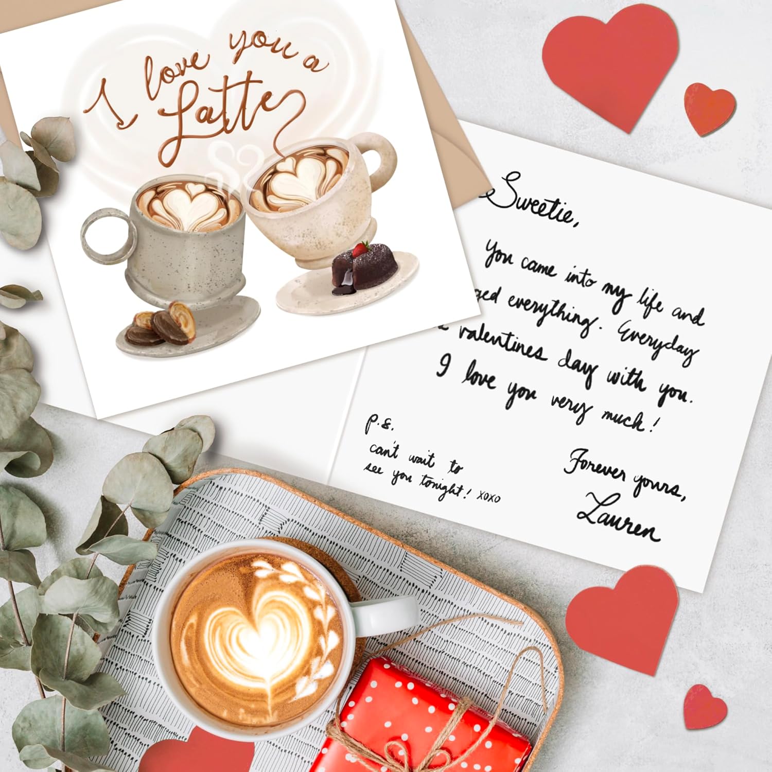 Funny Valentines Day Card For Him Or Her - Romantic Card For Husband Or Wife - I Love You A Latte - 5 X 5 Inches