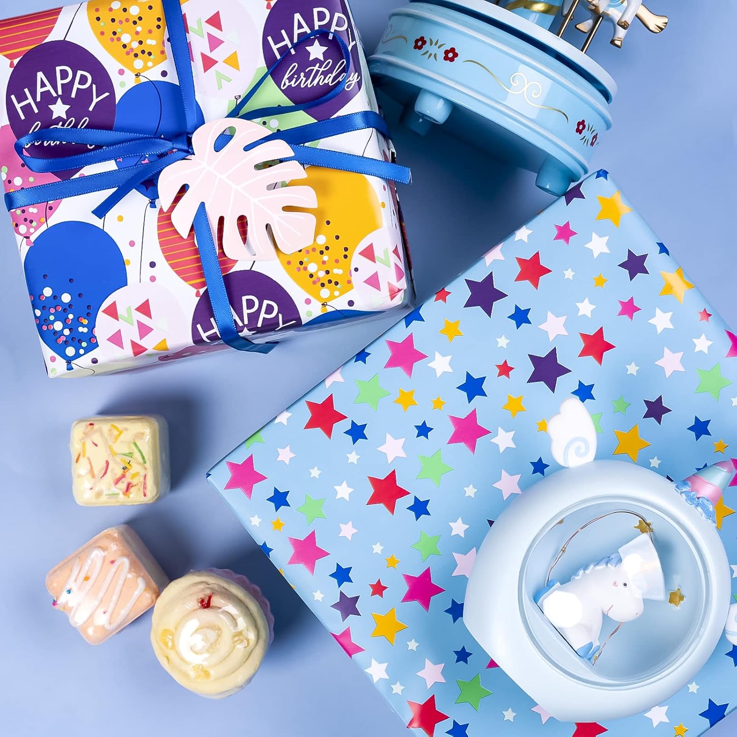 Reversible Birthday Wrapping Paper Jumbo Roll - Colorful Balloon & Stars - 24 Inches X 100 Feet (200 Sq.Ft.)