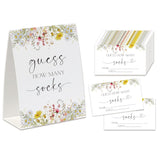 Wildflower How Many Socks Game (1 Standing Sign + 50 Guessing Cards), Baby In Bloom Decorations, Baby Shower Game Ideas-Gs01