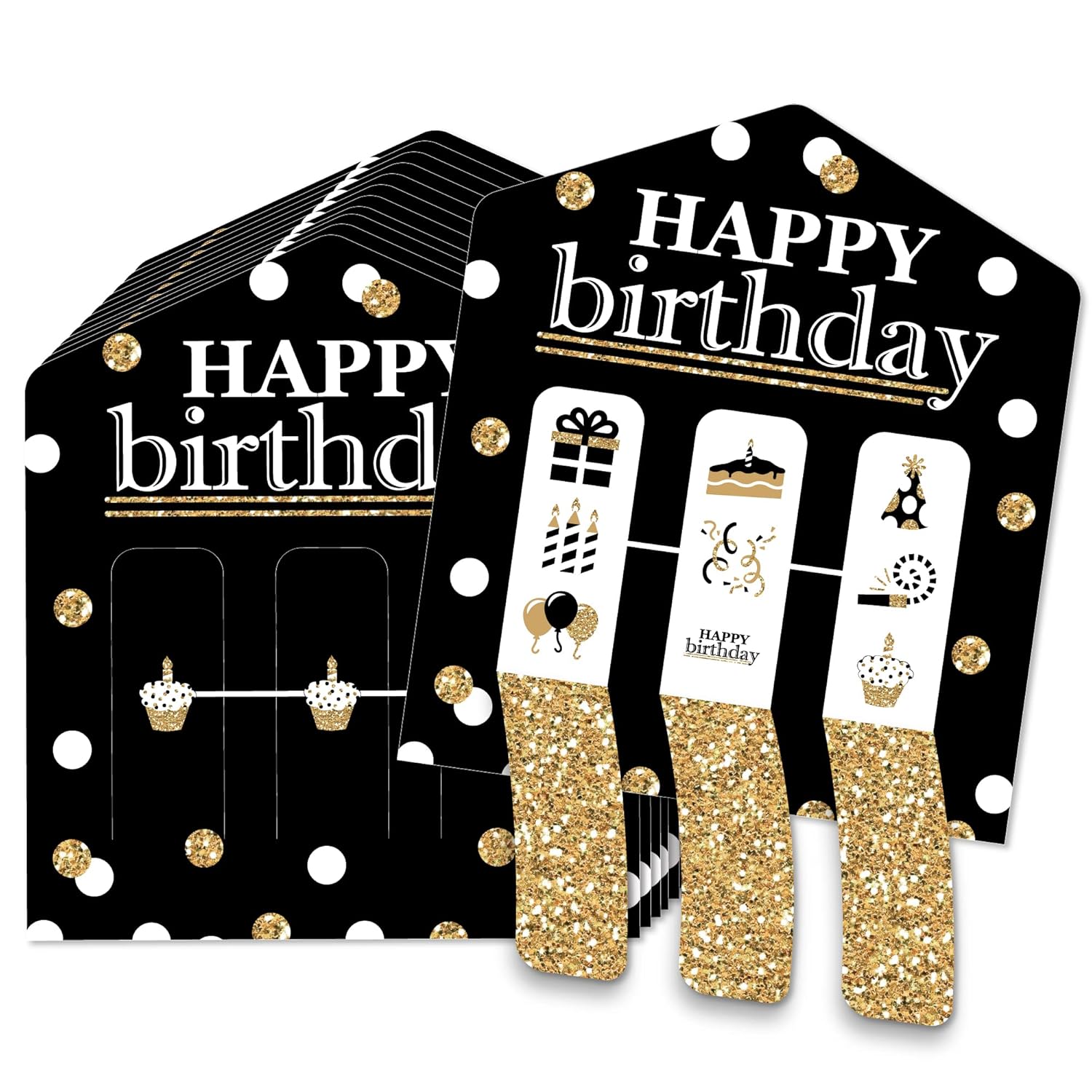 Big Dot of Happiness Adult Happy Birthday - Gold - Birthday Party Game Pickle Cards - Pull Tabs 3-in-a-Row - Set of 12