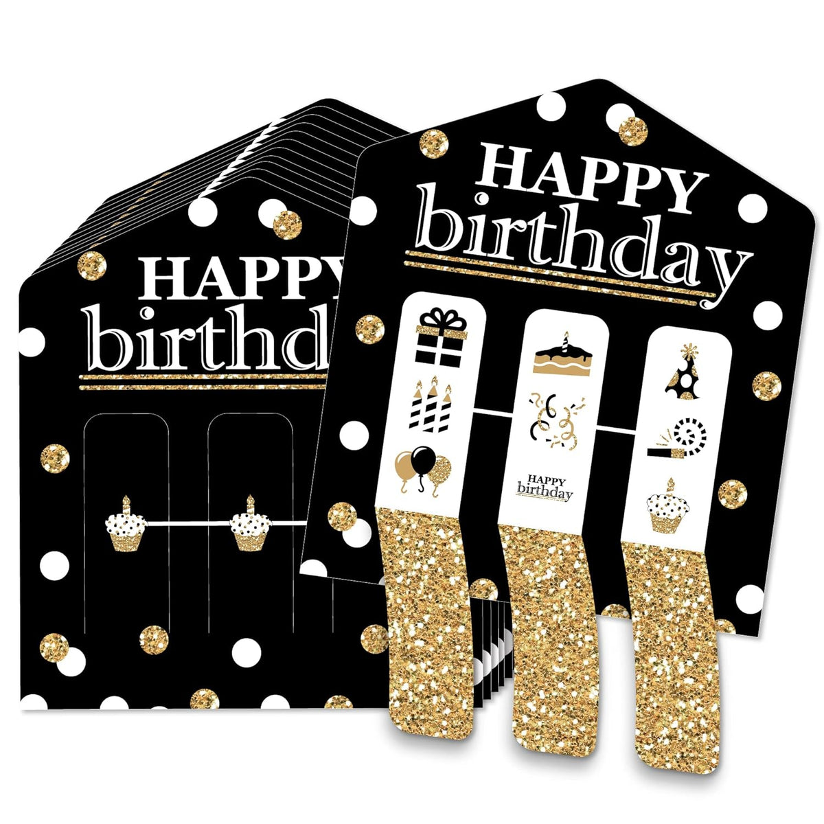 Big Dot of Happiness Adult Happy Birthday - Gold - Birthday Party Game Pickle Cards - Pull Tabs 3-in-a-Row - Set of 12