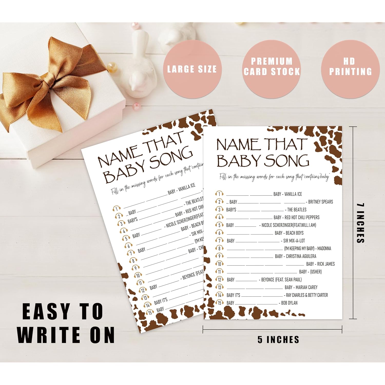 Baby Shower Games - Name That Baby Song Game For 30 Guests With Cards, Gender Reveal Game, Cowboy Party Supplies (21)