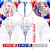 16 Pack Red White And Blue Artificial Flowers 17 Inches 4Th Of July Glitter Sticks Floral Picks Fourth Of July Tree Decorations Stem Branches Ornaments For Vase Independence Day Decor