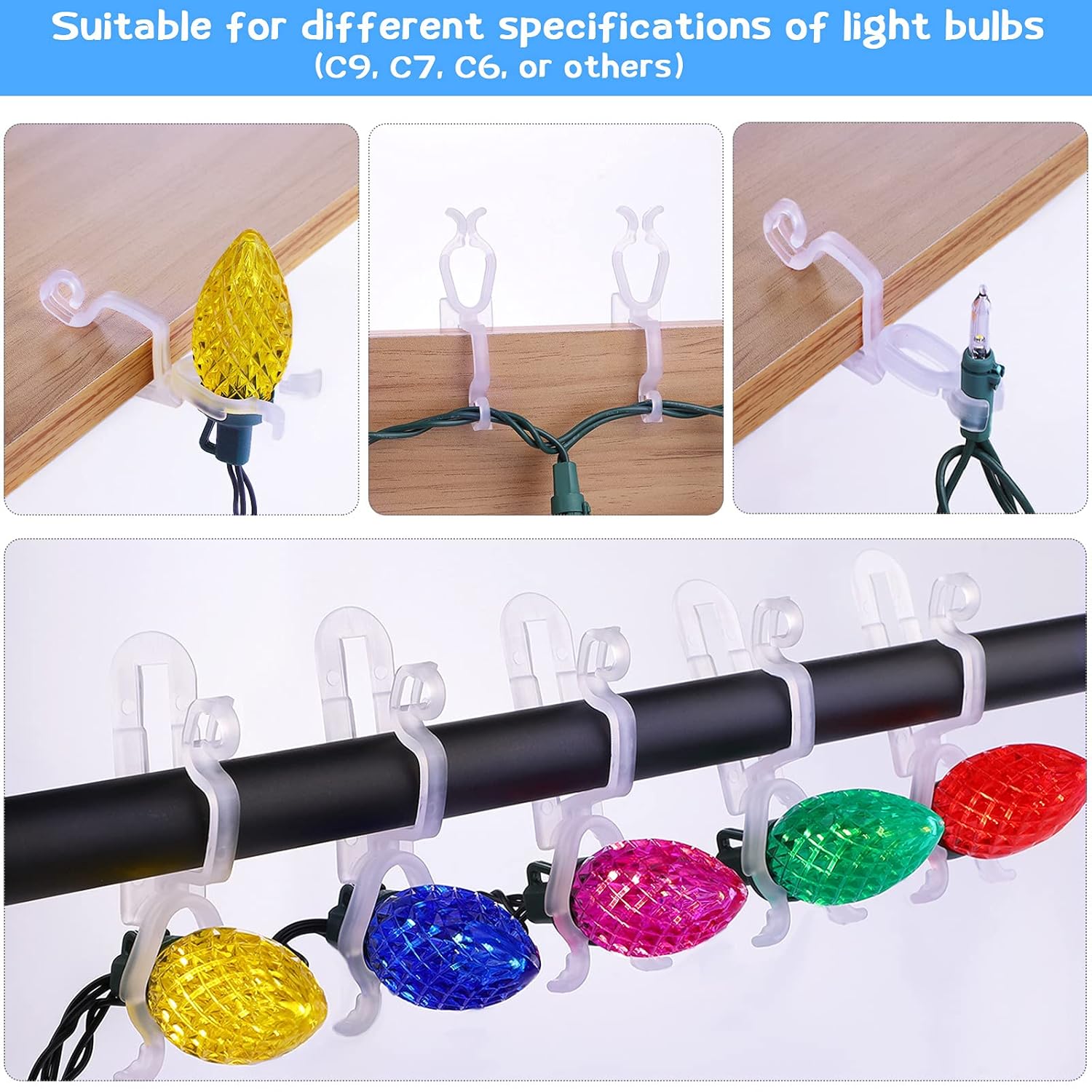 240 Pieces Christmas Light Clips, Gutter Clip All-Purpose Gutter Hooks Compatible With C9, C7, C6 And Led Mini Lights For Outdoor String Light