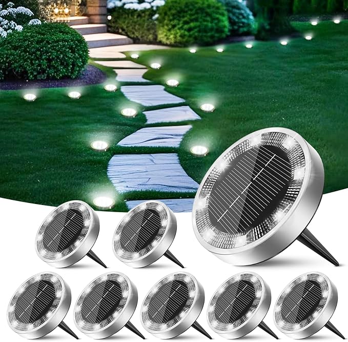 8 Pack Solar Ground Lights IP68 Waterproof Anti Rust Solar Pathway Landscape Lights