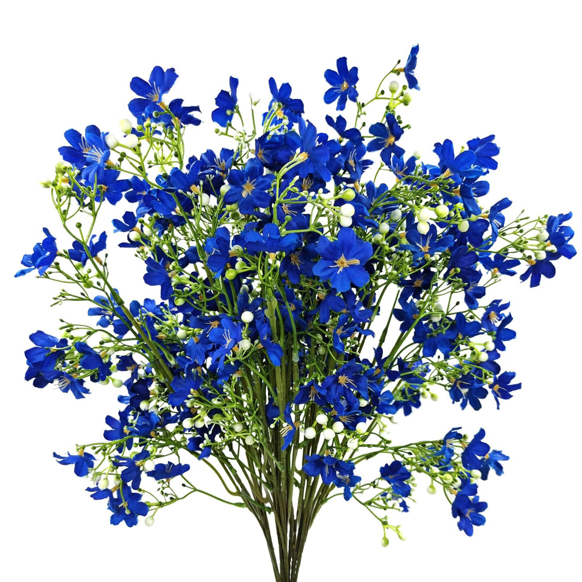 10 Pcs Silk Flowers With Long Stems Artificial Flower For Tall Vase Outdoors Fake Babys Breath Bouquet Faux Floral Wedding Party Decoration Home Indoor Table Centerpiece Decor (Blue)
