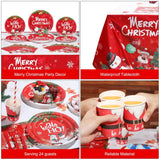 194 Pcs Christmas Party Tableware Set Cute Santa And Snowman Theme Party Supplies Merry Christmas Tablecloth Plates Napkins Pack For Xmas Holiday Dinner Decoration, Serves 24