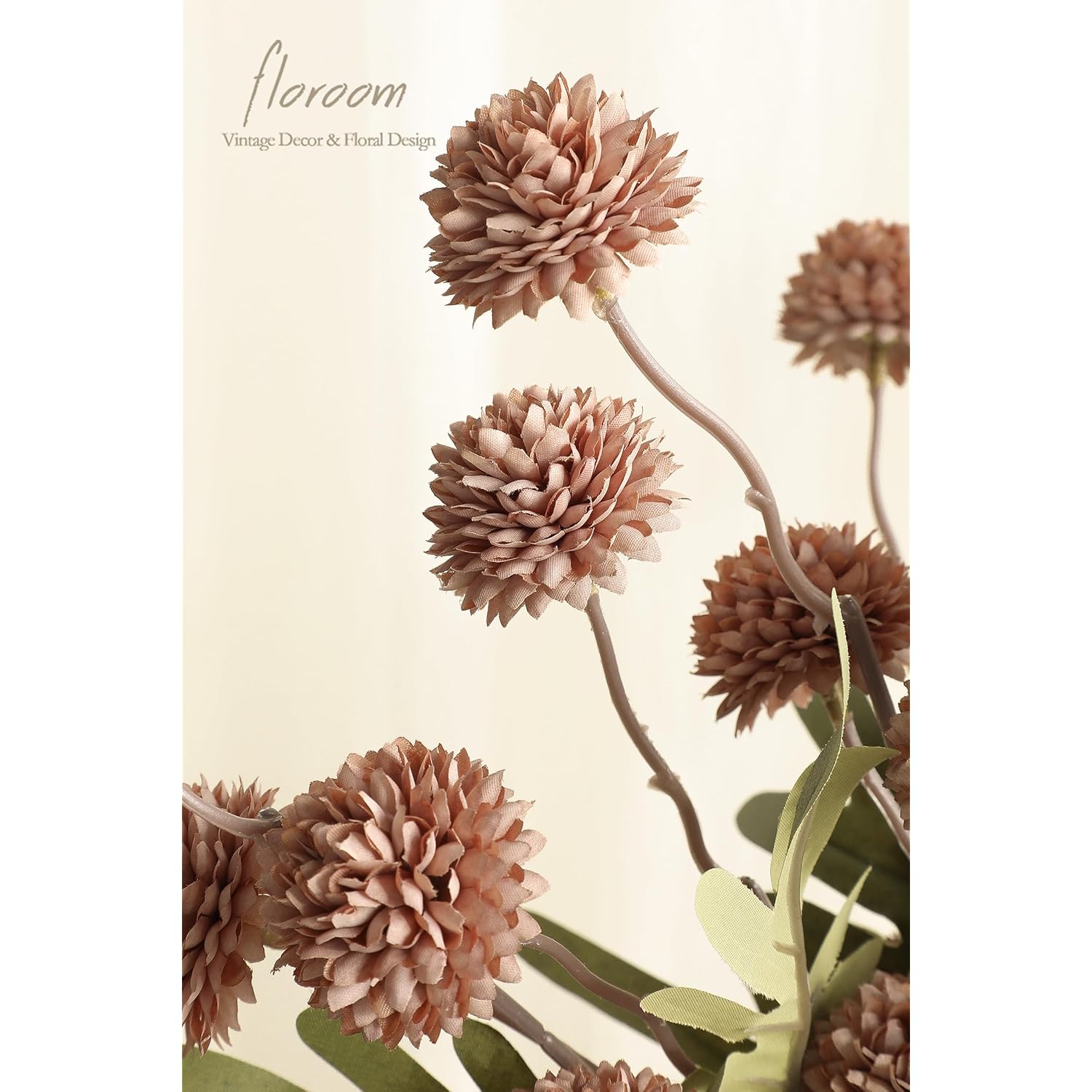 5Pcs Light Taupe Faux Silk Mums Artificial Flowers, Bulk Fake Small Mini Chrysanthemums With Stems For Diy Wedding Centerpieces Floral Arrangements Vase Fillers Home Decorations