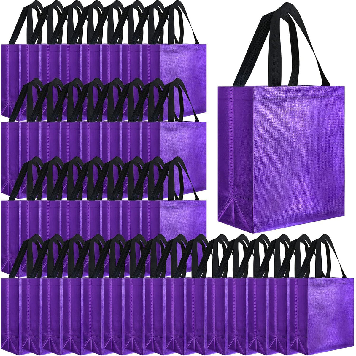 80 Pieces Gift Bags Set Glossy Reusable Tote With Handles Grocery Bags For Wedding, Halloween, Thanksgiving, Christmas(Medium,Purple With Black Handles)