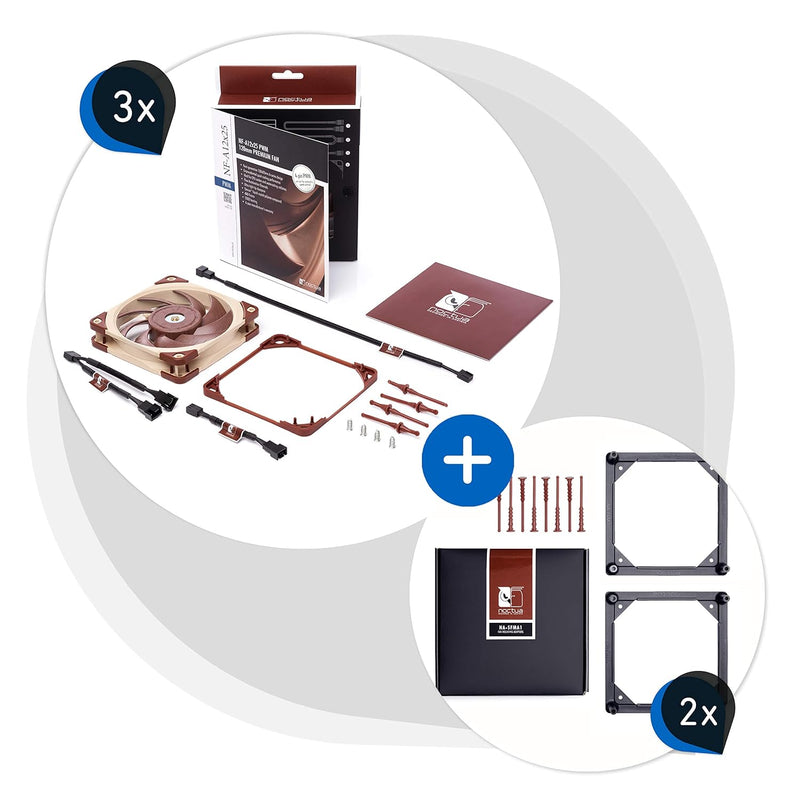 Noctua Bundle: 3X NF-A12x25 PWM + 2X NA-SFMA1, Set for 420mm Water Cooling Rad