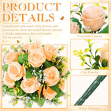 2 Bouquets Artificial Cemetery Flowers For Grave Memorial 18 Heads Rose Silk Flower Faux Roses Arrangement For Valentine'S Headstone Tombstone Decoration Graves 17.72 Inch(Champagne Gold)