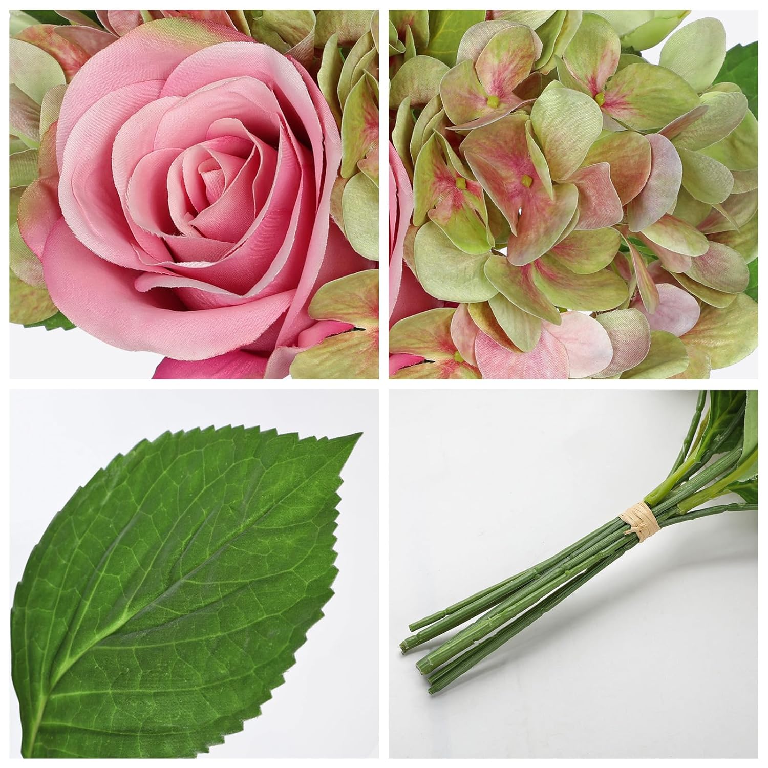 2Pcs Cemetery Flowers For Grave Artificial Hydrangea Bouquet With Fake Roses Flowers Silk Flowers Mixed Bush For Cemetery Grave Party Wedding Floral Arrangements Office Home Decor Green
