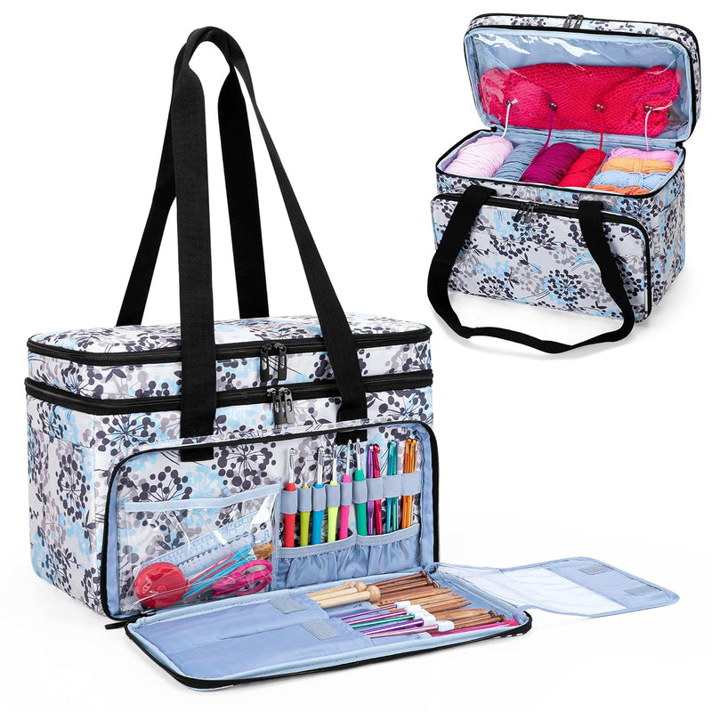 Double-Layer Knitting Tote Bag, Yarn Storage Bag With Compartments For Crochet