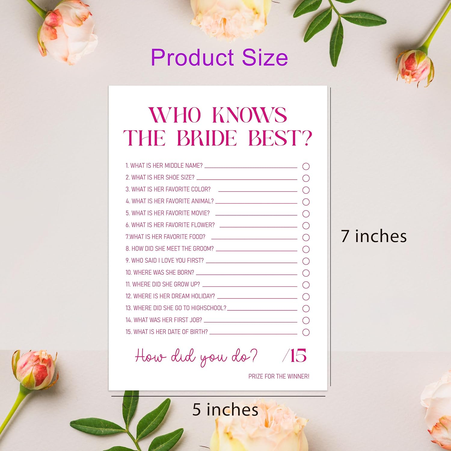 Who Knows The Bride Best Game, Bridal Shower Questionnaire Cards, Pink Wedding Game, How Well Do You Know The Bride, Bridal Shower Games, Bachelorette Party Games -Wktb03