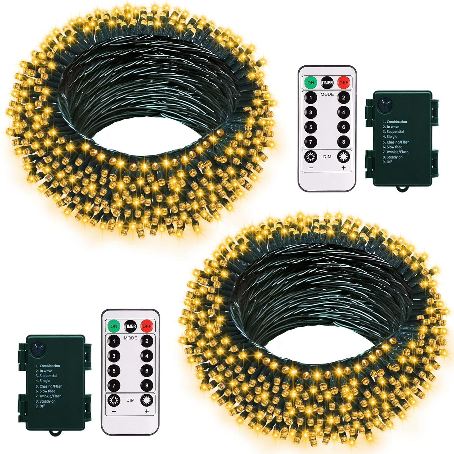 2 Pack Christmas String Lights Battery Operated, 33Ft 100 Led Fairy Lights Waterproof Green Wire Wreath Lights Tree Ligh