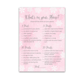 Snowflakes Girl Baby Shower Games — What'S On Your Phone Game — Pack Of 25 —Winter Wonderland Baby Shower Activity, Baby It’S Cold Outside Frost Holiday Pink Couples Co-Ed Shower G780-Phn