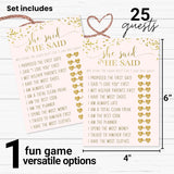 Pink And Gold Bridal Shower Games - 25 He Said Or She Said Cards - Guess Who Wedding Activity - Perfect For Engagements And Rehearsal Dinners - Modern Design, 4X6 Set