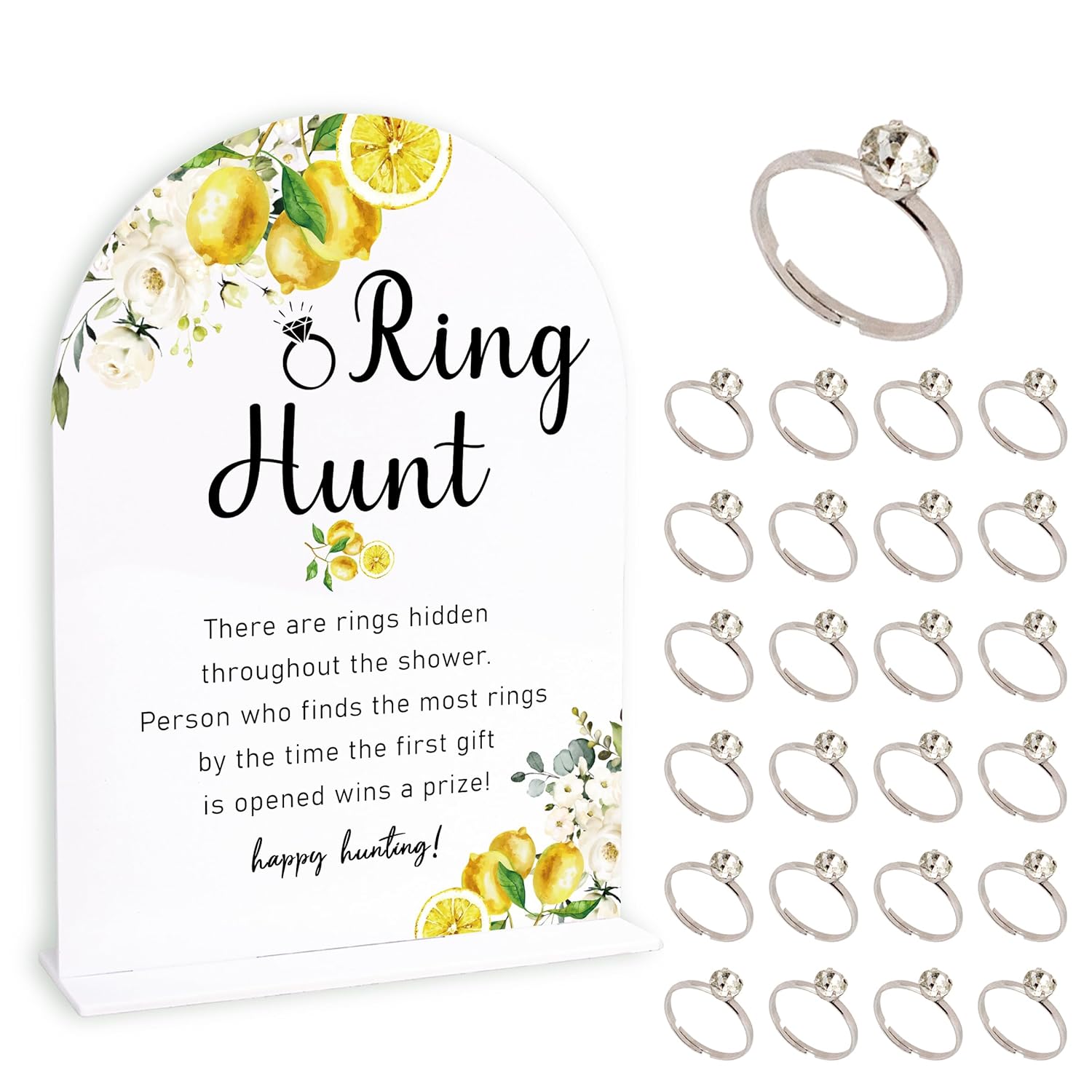 Lemon Bridal Shower Party Ring Scavenger Hunt, The Ring Hunt Game, 1 Sign & 30 Rings, Bridal Shower Decoration, Wedding Party Games(Xzjz13)