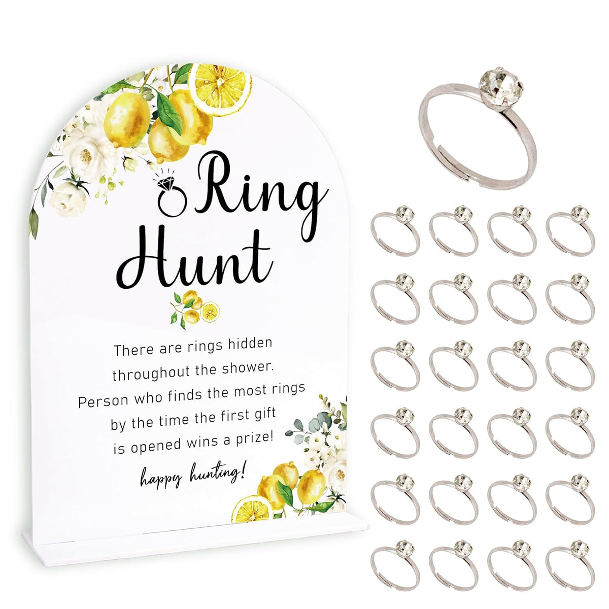 Lemon Bridal Shower Party Ring Scavenger Hunt, The Ring Hunt Game, 1 Sign & 30 Rings, Bridal Shower Decoration, Wedding Party Games(Xzjz13)