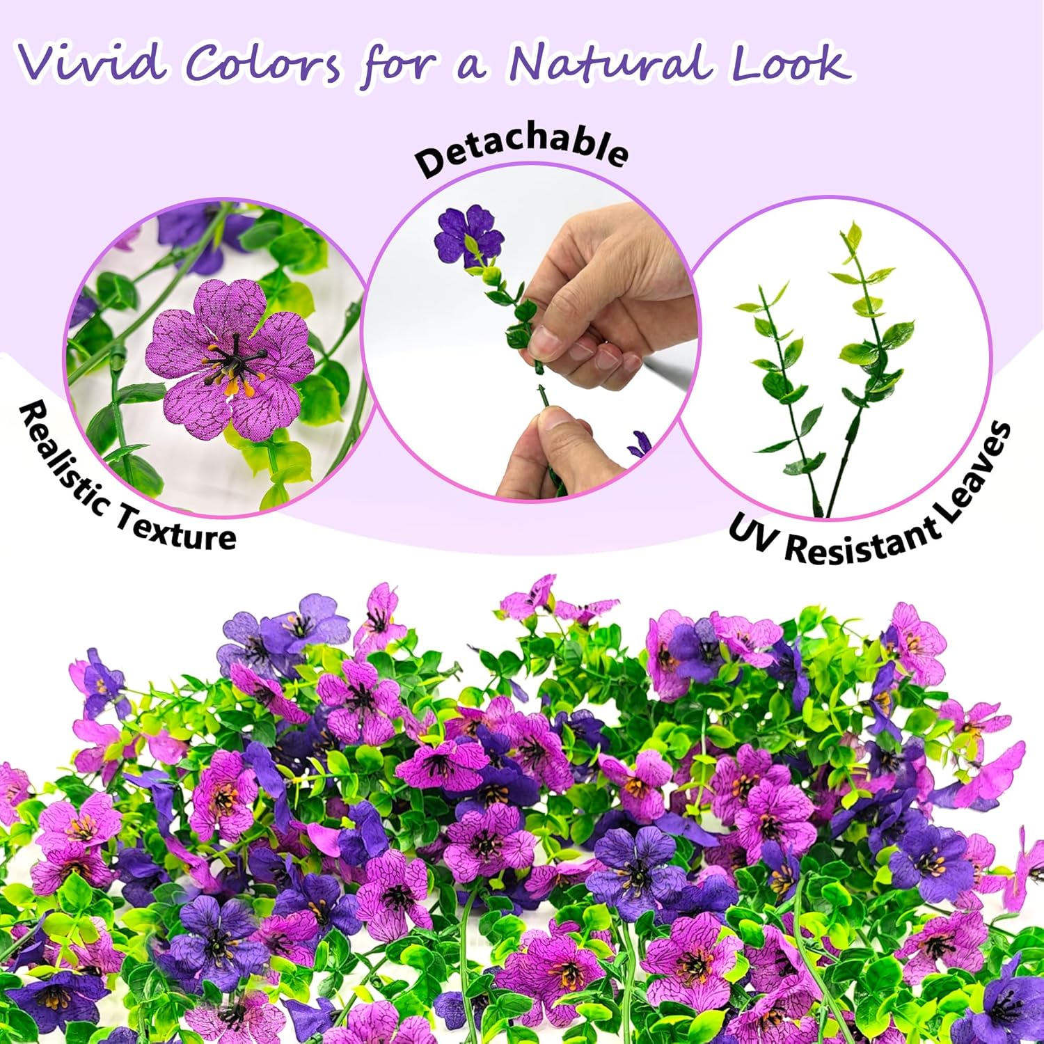 2 Pcs Uv Resistant Outdoor Artificial Flowers, Look Real Artificial Flowers For Outdoors Decor, Artificial Hanging Flowers For Outdoors (Darkpurple+Purple)