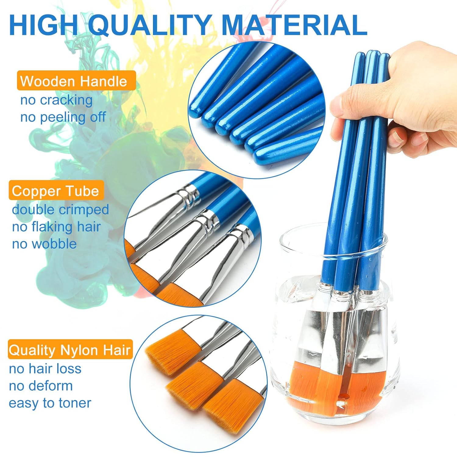 1 Inch Flat Paint Brushes For Acrylic Painting,12 Pieces Large Synthetic Paint Brushes Bulk With Wooden Handle For Acrylic, Watercolor, Oil, Crafts, Face Body Art