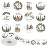 1000Pcs Christmas Roll Stickers 1.5 Inch Self-Adhesive Watercolor Cedar Wreath Pine Cone Label Decals For Winter Xmas Seal Cards Envelopes, 8 Designs
