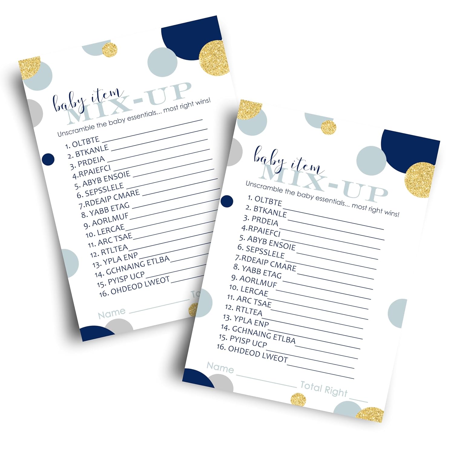 Navy And Gold Baby Shower Games For Boys - Word Scramble Activity - Fun Gender Reveal Game For Guests - Royal Prince & Twinkle Little Star Theme - 25 Pack