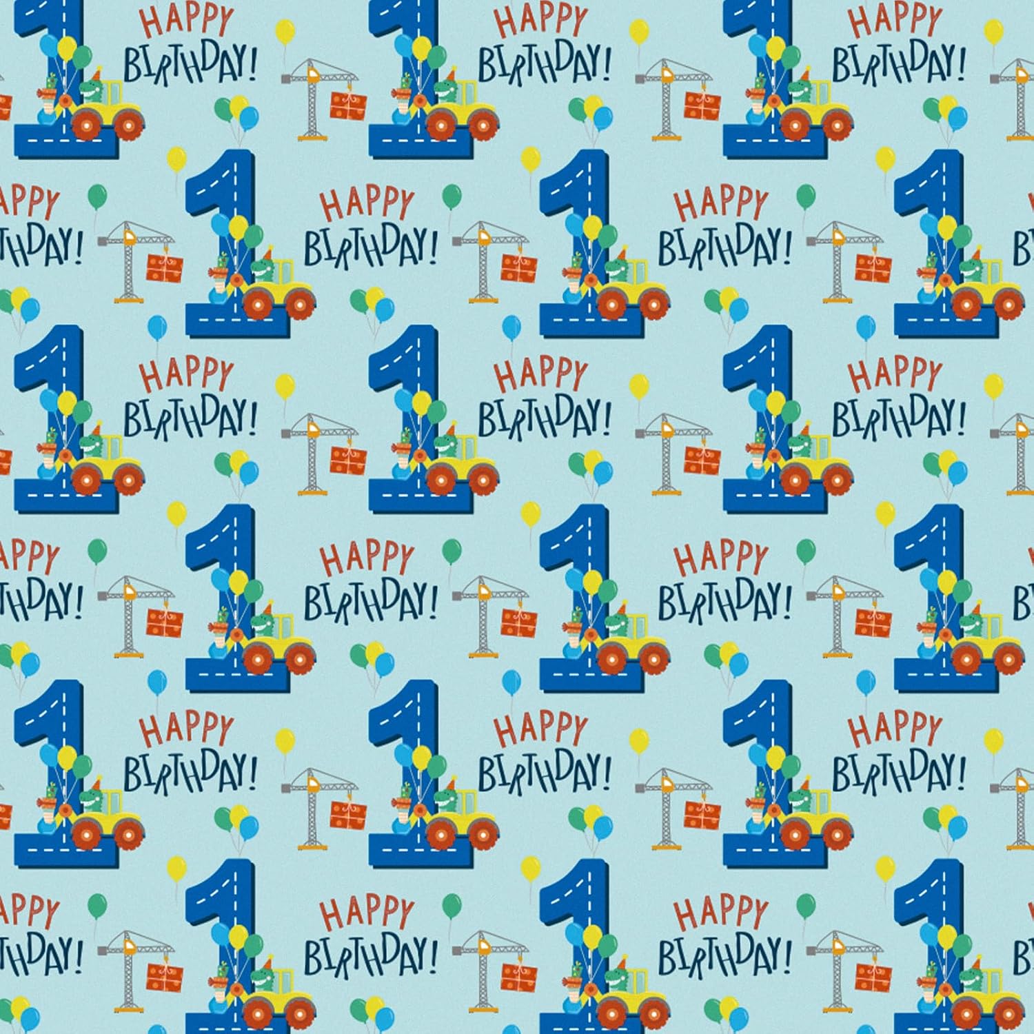 1St Birthday Boy Wrapping Paper - Mini Roll - Dinosaur Truck Happy Birthday Design For Boys' Birthday Party And More - 17 Inches X 16.4 Feet - 1 Year Old