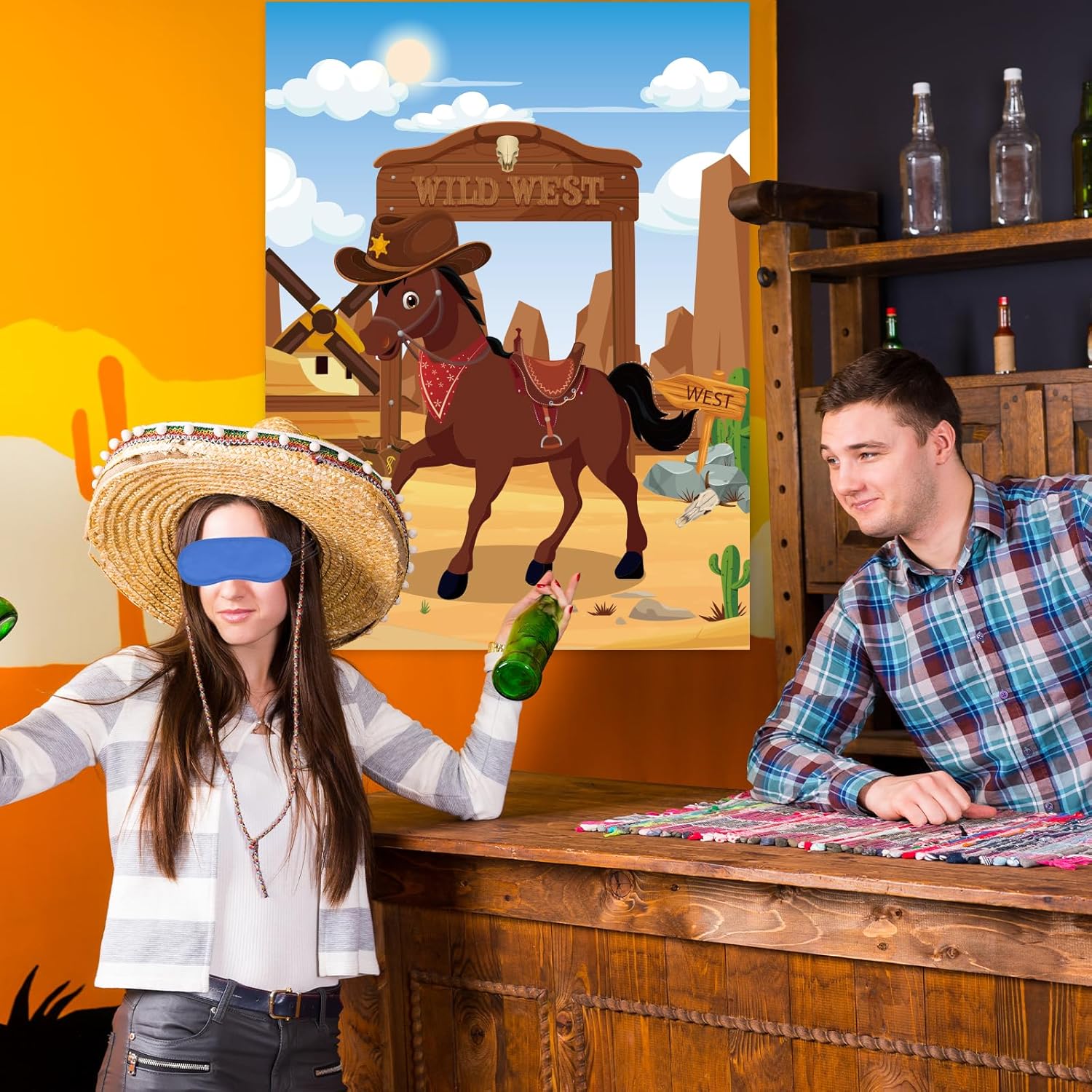 Pin The Tail On The Horse Party Game With 30 Tail Stickers, Large Western Wild West Horse Cowboy Poster, Birthday Carnival Party Decorations And Western Theme Party Supplies