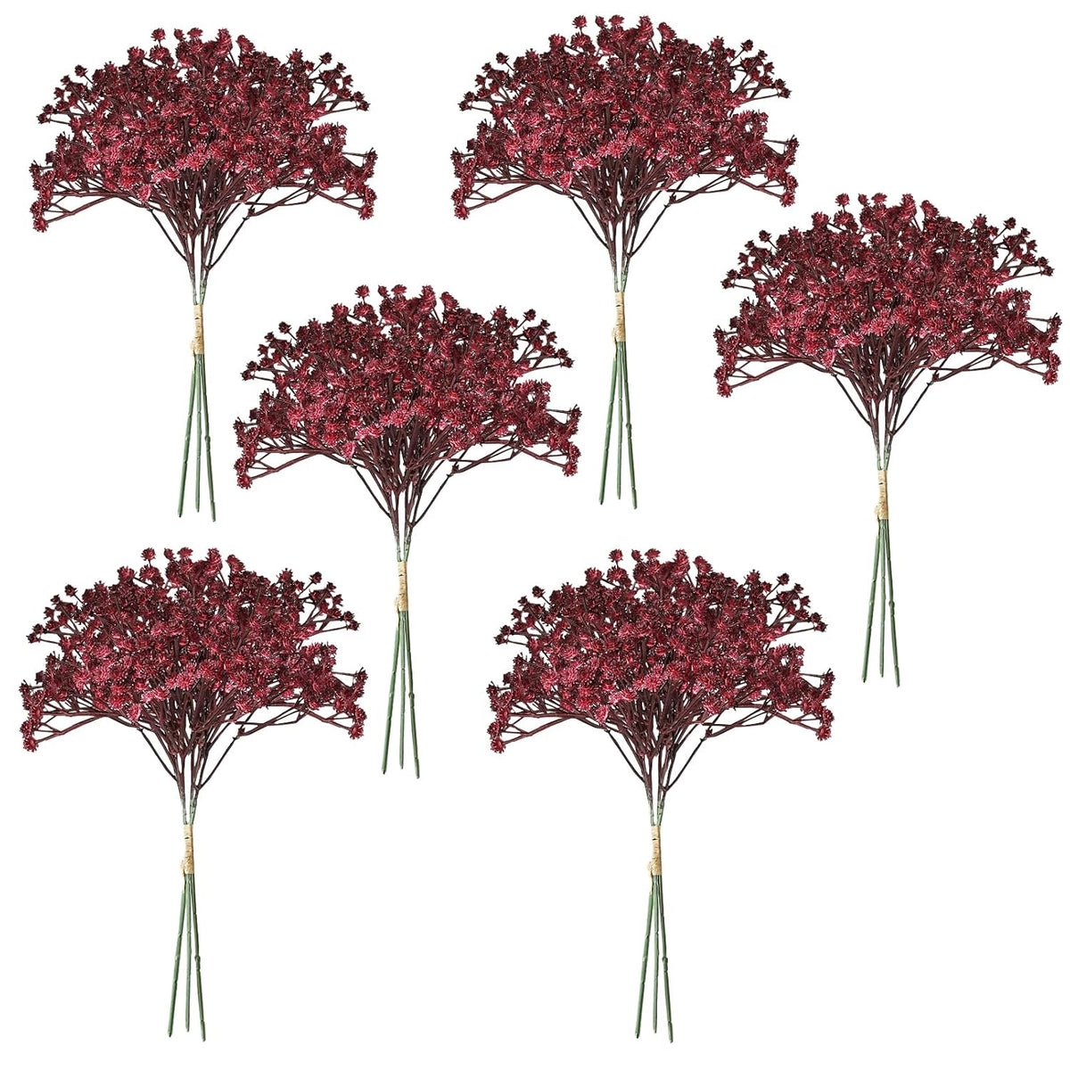 Babys Breath Artificial Flowers Bulk 18Pcs Maroon/Burgundy Fake Gypsophila Real Touch Flowers For Wedding Arches Bouquets Table Centerpieces Floral Arrangements Party Decor