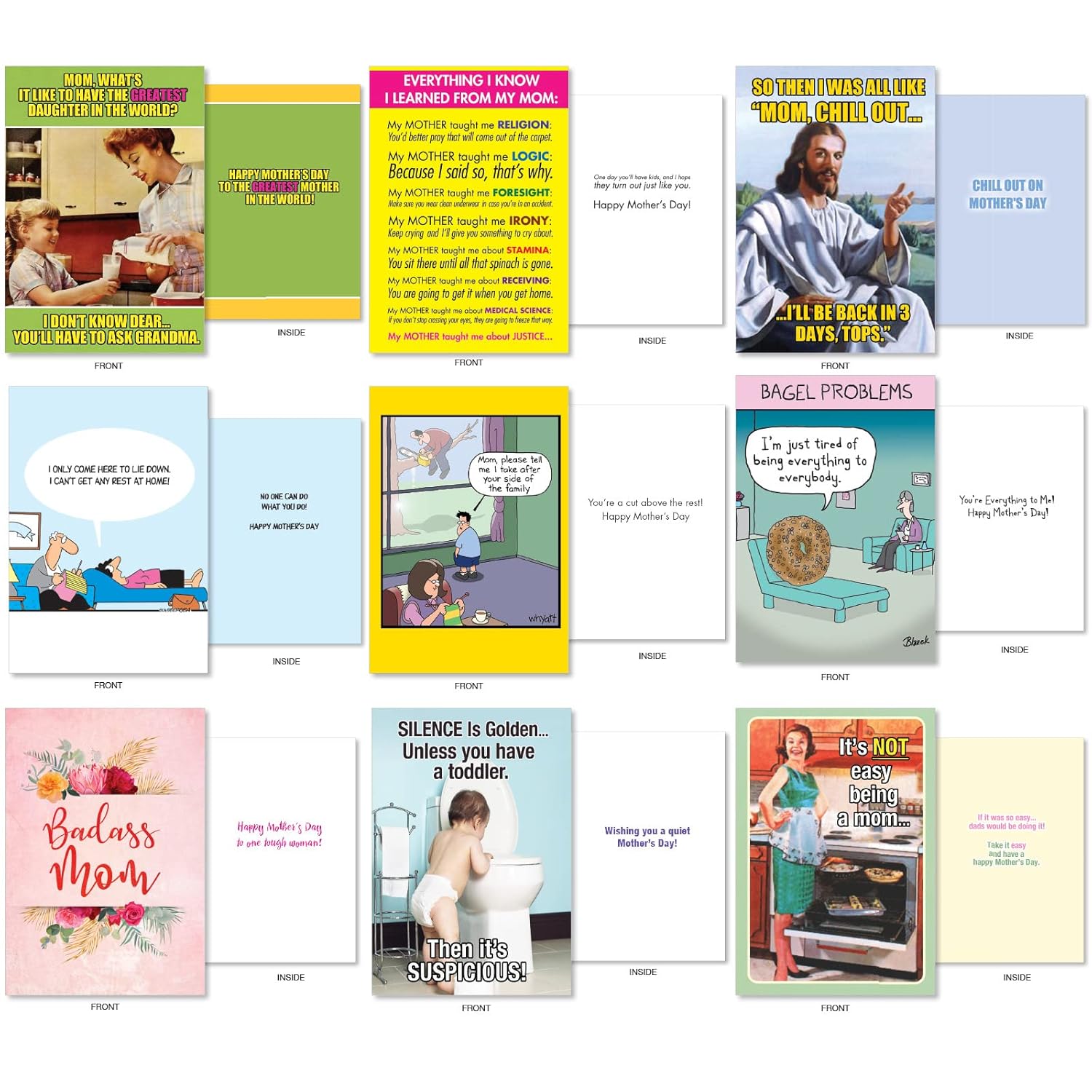 - 36 Assorted Funny Mother'S Day Greeting Cards Bulk Box Set W/ 5 X 7 Inch Envelopes, Humor For Mum, Daughter, Sister, Stepmother (36 Designs, 1 Each) Top Moms Ac10242Mdg-B1X36