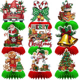 Christmas Party Table Decorations, 9Pcs 3D Christmas Honeycomb Centerpieces With Santa Claus & Snowman Designs, Festive Table Toppers For Winter Christmas Party Supplies