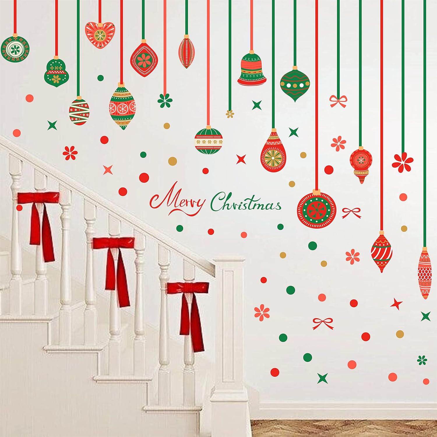 Christmas Bell Wall Stickers Removable Large Xmas Ornament Wall Decals Peel And Stick Merry Christmas Wall Decals Xmas Holiday Wall Stickers Winter Holiday Party Supplies Decorations