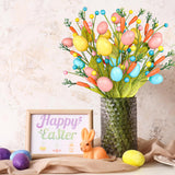 Easter Decorations, 6 Pcs Easter Stems With Eggs Carrots And Berries, Artificial Flower Arrangement For Spring Decor, Egg Picks Centerpieces For Table