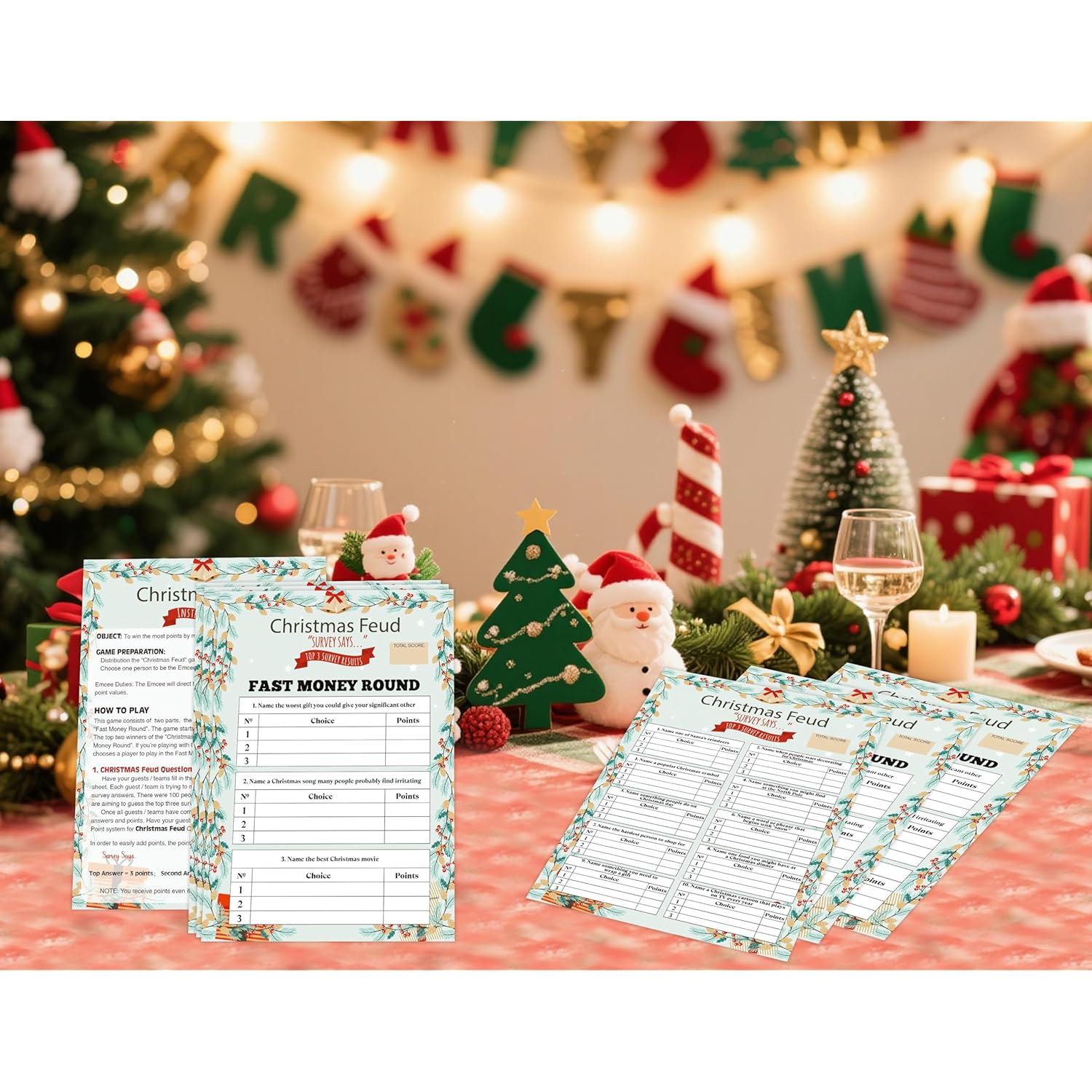 Christmas Family Feud Game, Christmas Games For Family Party And Adults, Friendly Feud Quiz Fun Trivia For Game Night, Office Class Groups, 30 Preliminary Cards & 3 Fast Money Round Cards, 01